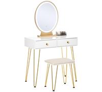 HOMCOM - ensemble coiffeuse avec tabouret - Panneaux de MDF classe E1 - 80x40x136cm - Blanc, Doré, Crème