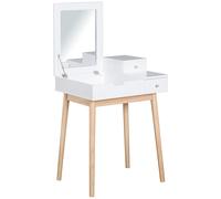 Coiffeuse Design Scandinave Table De Maquillage Multi-Rangements Miroir Pliable 60l X 50l X 86h Cm Pin Et Mdf Blanc Blanc
