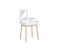 HOMCOM Coiffeuse avec Miroir Table de Maquillage Style Moderne - 2 tiroirs, Miroir Rabattable pour Chambre à Coucher, Salon, 60 x 50 x 85,5 cm Blanc