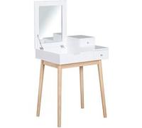 HOMCOM Coiffeuse Design scandinave Table de Maquillage Multi-rangements Miroir Pliable 60L x 50l x 86H cm pin et MDF Blanc