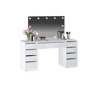 Vente-unique - Coiffeuse Double avec Miroir à LEDs - 9 tiroirs - Blanc Brillant - JENEMI