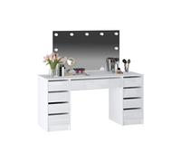 Coiffeuse double avec miroir à LEDs - 9 tiroirs - Blanc brillant - JENEMI