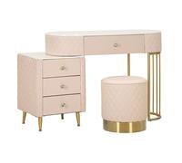 Coiffeuse effet matelassé avec tabouret Sharon rose et doré