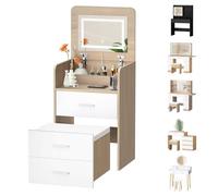 Coiffeuse élégante ALFORDSON pour chambres modernes, avec miroir lumineux, plateau rabattable et rangements intégrés, coloris bois