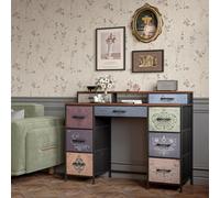 Coiffeuse en Bois avec 8 Tiroirs, Bureau avec Tiroir et Rangement Style Industriel, Table de Maquillage Vintage sans Miroir, Meuble Polyvalent pour Chambre ou Bureau (Bois, 121 * 40 * 91.2)