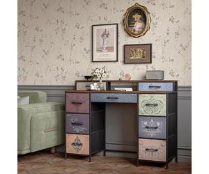 Coiffeuse en Bois avec 8 Tiroirs, Bureau avec Tiroir et Rangement Style Industriel, Table de Maquillage Vintage sans Miroir, Meuble Polyvalent pour Chambre ou Bureau (Bois, 121 * 40 * 91.2)