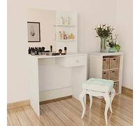 Coiffeuse en Bois avec Grand Miroir, Design Fonctionnel et Rangement Pratique, Coiffeuse Enfant Fille Vanity Desk Bureau Coiffeuse avec Rangement, pour Chambre/Salon, Blanc Mat, 75x40x141cm