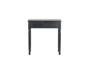 Coiffeuse en bois de pin et MDF noir, 2 tiroirs, miroir amovible, compartiment caché - Woood, Romy - 75x38x78 cm