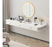 Coiffeuse en Bois Design Contemporain, avec tiroirs for Salon Domicile, Coiffeuse Murale Suspendue avec Rangement, Tables de Toilette Murale(White,140cm/55.1in)