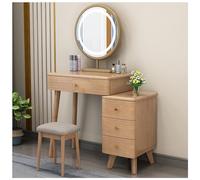 Coiffeuse en Bois Massif avec Miroir 3 Couleurs et 4 Tiroirs, Table de Maquillage 60x40x76cm avec Tabouret et Commode Rétractable (Color : Natural 2)