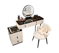 Coiffeuse en bois massif avec miroir de maquillage et tabouret - Bureau multifonction avec armoire latérale pour chambre à coucher - Meuble de maquillage élégant et pratique