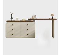Coiffeuse en bois massif crème et noyer du milieu du siècle, console de rangement moderne avec coiffeuse de maquillage pour l'organisation de la chambre à coucher (blanc laiteux, 100 x 60 cm)