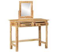 Coiffeuse en bois massif de manguier - vidaxl - Miroir 40x40 cm - Rangement avec tiroirs - Finition mate - Marron