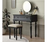Coiffeuse en Bois Massif, Ensemble Coiffeuse avec Tabouret, avec Tiroir De Grande Capacité Et Rangement pour Chambre À Coucher(Noir)