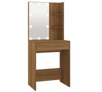 Coiffeuse En Chêne Brun 60x40x140 Cm Avec Éclairage Led Et Tiroirs Usb Et Étagères Marron