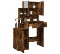 Coiffeuse en chêne fumé avec armoire - 80 x 35 x 132 cm - Miroir - Tiroir - 8 compartiments - Organiseur de rangement pour chambre à coucher, salle de bain, maquillage