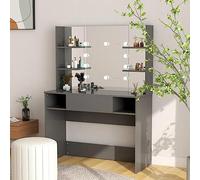 Coiffeuse en MDF avec Miroir, Éclairage LED USB, Grand Espace de Rangement, Coiffeuses Avec Miroir Led Table De Maquillage Bureau Coiffeuse avec Rangement, pour Chambre/Dressing, Gris, 100x40x135cm