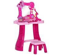 AIYAPLAY Ensemble de Coiffeuse pour Enfants 15 PCS, Table de Maquillage avec Tabouret et Miroir, lumière, Musique, Microphone, sèche-Cheveux, Espace de Rangement, pour Filles de 3 à 6 Ans, Rose