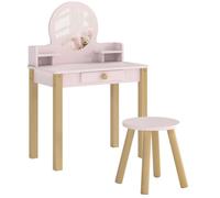 Coiffeuse enfant - AIYAPLAY - avec miroir et tabouret - tiroir de rangement - bois - 55 x 34 x 82 cm - rose