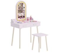 Coiffeuse enfant - AIYAPLAY - avec miroir led 3 couleurs tabouret tiroir et plateau spacieux - bois - 60x36x100cm - rose