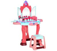AIYAPLAY Coiffeuse Enfant Fille Tabouret, Miroir, Lumière, Multicolore | Musique, Table de Maquillage avec Plateaux, Accessoires, Jouet d'Imitation Maquillage et Coiffure, pour Filles 3-6 Ans