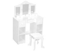 Coiffeuse enfant avec tabouret et Miroir LED,2-en-1 Bureau de coiffeuse en bois avec 5 tiroirs,4 Compartiments Ouverts,Ensemble Table De Maquillage enfant scandinave pour Chambre,Dressing(Blanc)