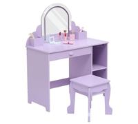 Coiffeuse enfant avec tabouret et Miroir LED,3 Luminosité Réglable,2-en-1 Bureau de Maquillage en bois avec tiroirs,2 Étagères Ouvertes Ensemble Table de Maquillage enfant Moderne pour Chambre(Violet)