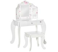HomCom Coiffeuse enfant avec tabouret, miroir triptyque, tiroir coulissant – Blanc acrylique