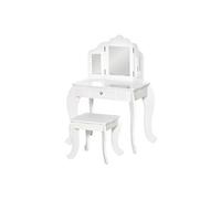Coiffeuse enfant avec tabouret, miroir triptyque et tiroir coulissant - coiffeuse dim. 63L x 40l x 85,5H cm - MDF blanc acrylique