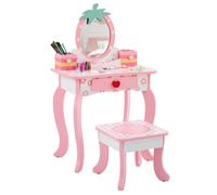 Coiffeuse Enfant avec Tabouret, Tiroir, boîte de rangement, 50 x 30 x 98 cm, Blanc