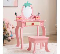 Coiffeuse Enfant avec Tabouret, Tiroir, boîte de rangement, 50 x 30 x 98 cm, Rose