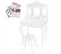 Coiffeuse enfant blanche en bois avec triple miroir plexi et tabouret - Kinderplay GS3304