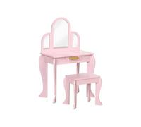 HomCom Coiffeuse enfant avec tabouret – 3 miroirs, tiroir, bois, 3–6 ans, 52×32×85 cm, rose