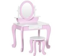 ZONEKIZ Coiffeuse Enfant Table de Maquillage avec Tabouret Miroir et tiroir 65,5 x 46 x 93 cm Bicolore Rose et Blanc
