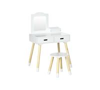 Coiffeuse enfant design scandinave - tabouret inclus - 2 tiroirs, niche, miroir - bois pin MDF blanc 60x40x95cm Blanc blanc TU