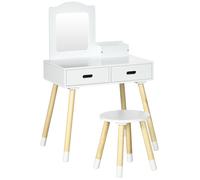 Coiffeuse enfant design scandinave - tabouret inclus - 2 tiroirs, niche, miroir - bois pin MDF blanc 60x40x95cm Blanc blanc TU