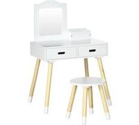 Coiffeuse enfant design scandinave - tabouret inclus - 2 tiroirs, niche, miroir - bois pin MDF blanc 60x40x95cm Blanc blanc TU
