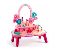 Djeco Coiffeuse en bois Flora Rose – dès 4 ans, miroir & 7 accessoires, tiroirs, montage facile