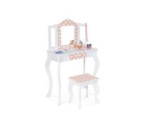 IDMarket - Coiffeuse enfant Roza - 3 miroirs, tabouret blanc - Blanche et rose