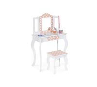 IDMarket - Coiffeuse Enfant Roza Blanche et Rose avec 3 miroirs et Tabouret