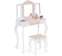 Coiffeuse enfant ROZA blanche et rose avec 3 miroirs et tabouret Blanc G
