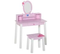 Coiffeuse enfant table de maquillage avec tabouret, 1 tiroir, miroir 59 x 39 x 92 cm bois rose neuf