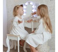 mamabrum Coiffeuse Enfant XXL en Bois avec Tabouret & Miroir LED - Table de Maquillage Fille dès 3 Ans avec Tiroir & Accessoires - Bureau 2-en-1 pour Jeu Créatif