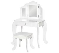 Coiffeuse Enfant Tabouret Miroir Triptyque Et Tiroir Coulissant Blanc Blanc