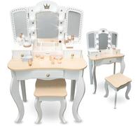 Coiffeuse Enfant XXL - Mamabrum - MAM240 DRESSER - Miroir LED - Bois - 2-en-1 Bureau