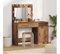 Coiffeuse - Ensemble 2 pièces - Bois vieilli - LED intégrées - 2 tiroirs de rangement