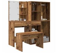 Coiffeuse - Ensemble avec LED - Vieux bois - Bois d'ingénierie - Miroir inclus