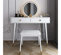 Coiffeuse Ensemble de coiffeuse, coiffeuse de maquillage, ensemble de coiffeuse polyvalent, avec tabouret facile à nettoyer, coiffeuse avec 2 tiroirs, grand miroir de rangement pour maquillage avec l