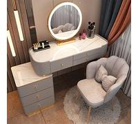 Coiffeuse Ensemble de Coiffeuse, Ensemble de Miroir de Maquillage, Coiffeuse à écran Tactile 3 Couleurs à intensité Variable, Ensemble de Coiffeuse avec Tabouret, Style Simple et Moderne pour Filles,