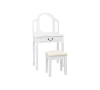 vidaXL Coiffeuse et tabouret Blanc 65x36x128 cm Bois de paulownia MDF289334 Blanc G